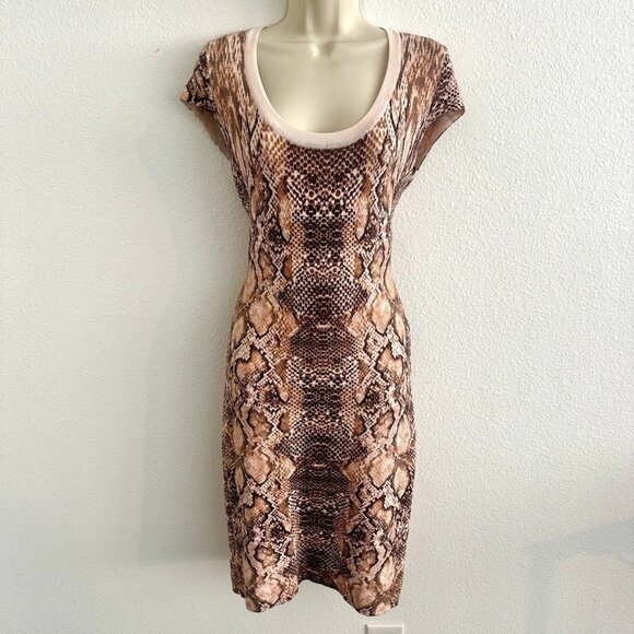 Cache NWT Sz M Pink Snakeskin Print Knit Stretch Bodycon Dress Y2K Club 2000s - Picture 1 of 10